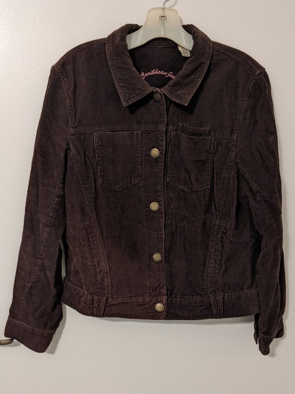 Womens Sz L Caribbean Joe Corduroy Jacket Brown Cotton Retro Minimalist Preppy